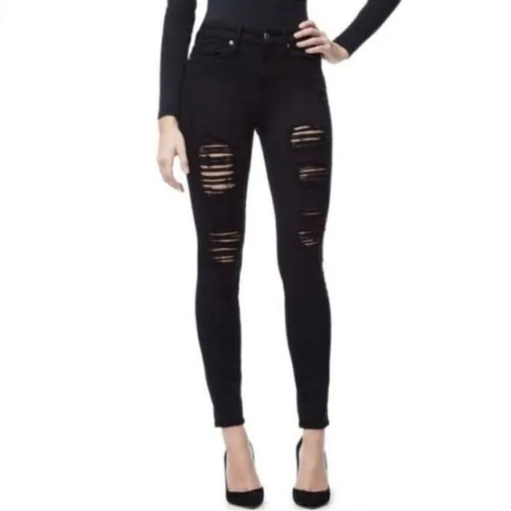 Good American Good Legs High Rise Distressed Black Skinny Jeans Women’s 14/32